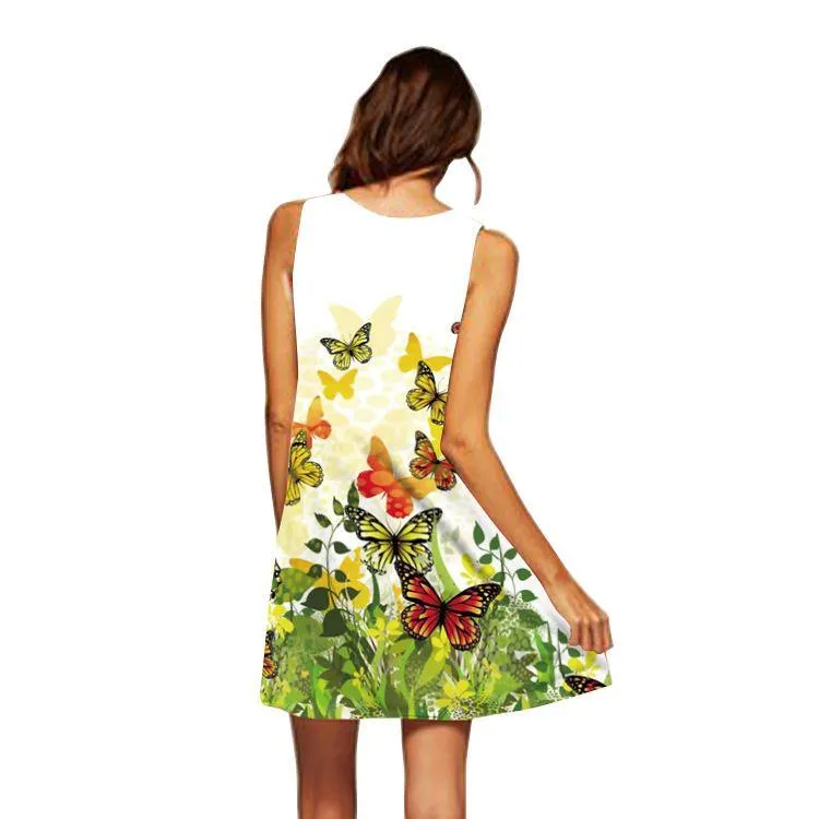 Summer 3D Floral Print Sleeveless Mini Short Dresses