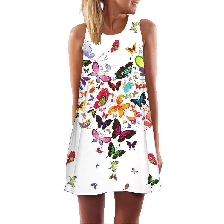 Summer 3D Floral Print Sleeveless Mini Short Dresses