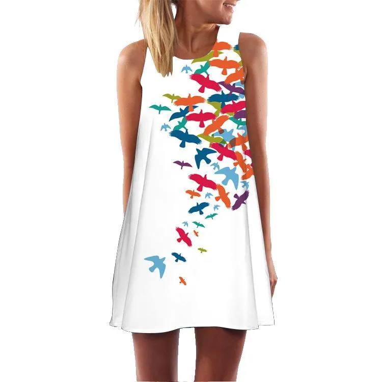 Summer 3D Floral Print Sleeveless Mini Short Dresses