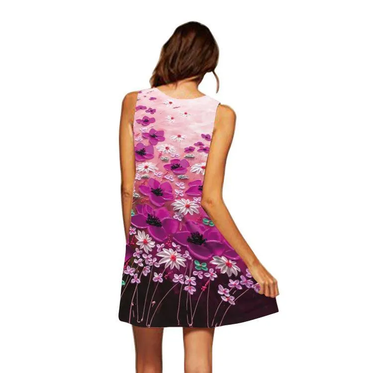 Summer 3D Floral Print Sleeveless Mini Short Dresses