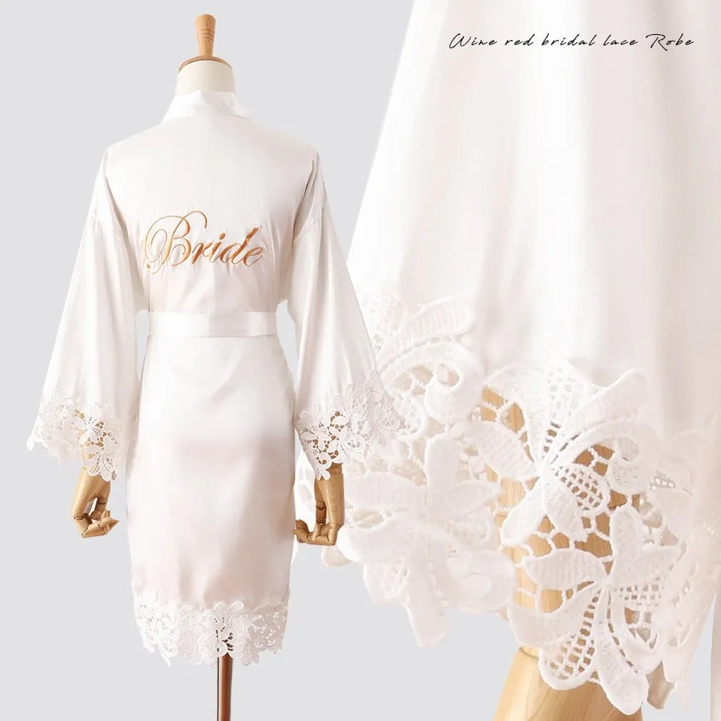 Summer Lace Sleepwear Bride/Bridesmaid Wedding Robe Gown Solid Embroidery Kimono