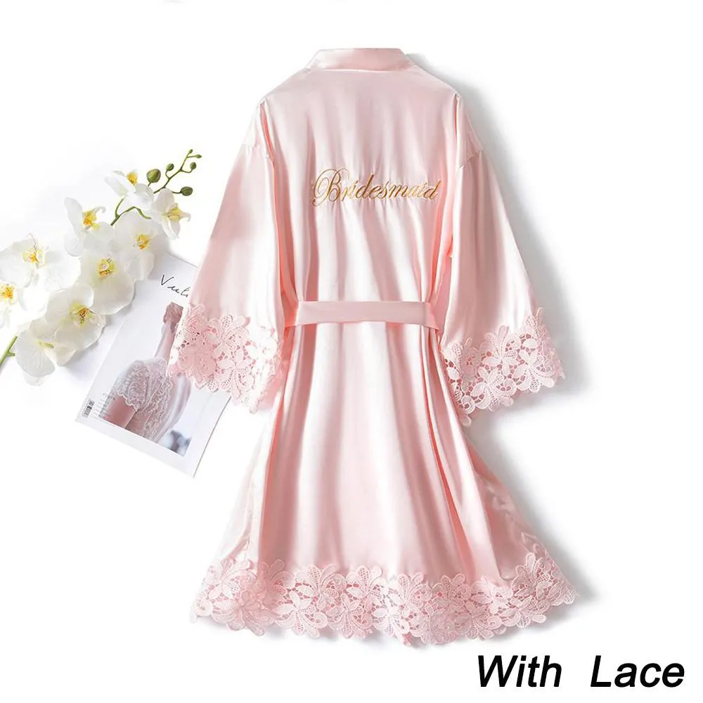 Summer Lace Sleepwear Bride/Bridesmaid Wedding Robe Gown Solid Embroidery Kimono