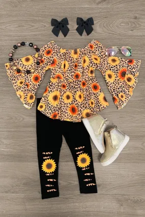 Sunflower Leopard Bell Sleeve Pant Set