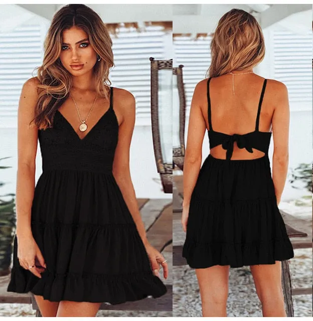 VenusFox Lace Backless Casual Mini Dresses