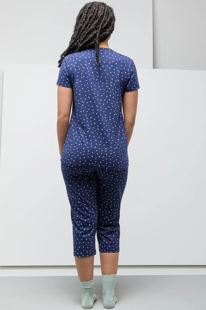 White Spotty Button Through Capri Set Navy