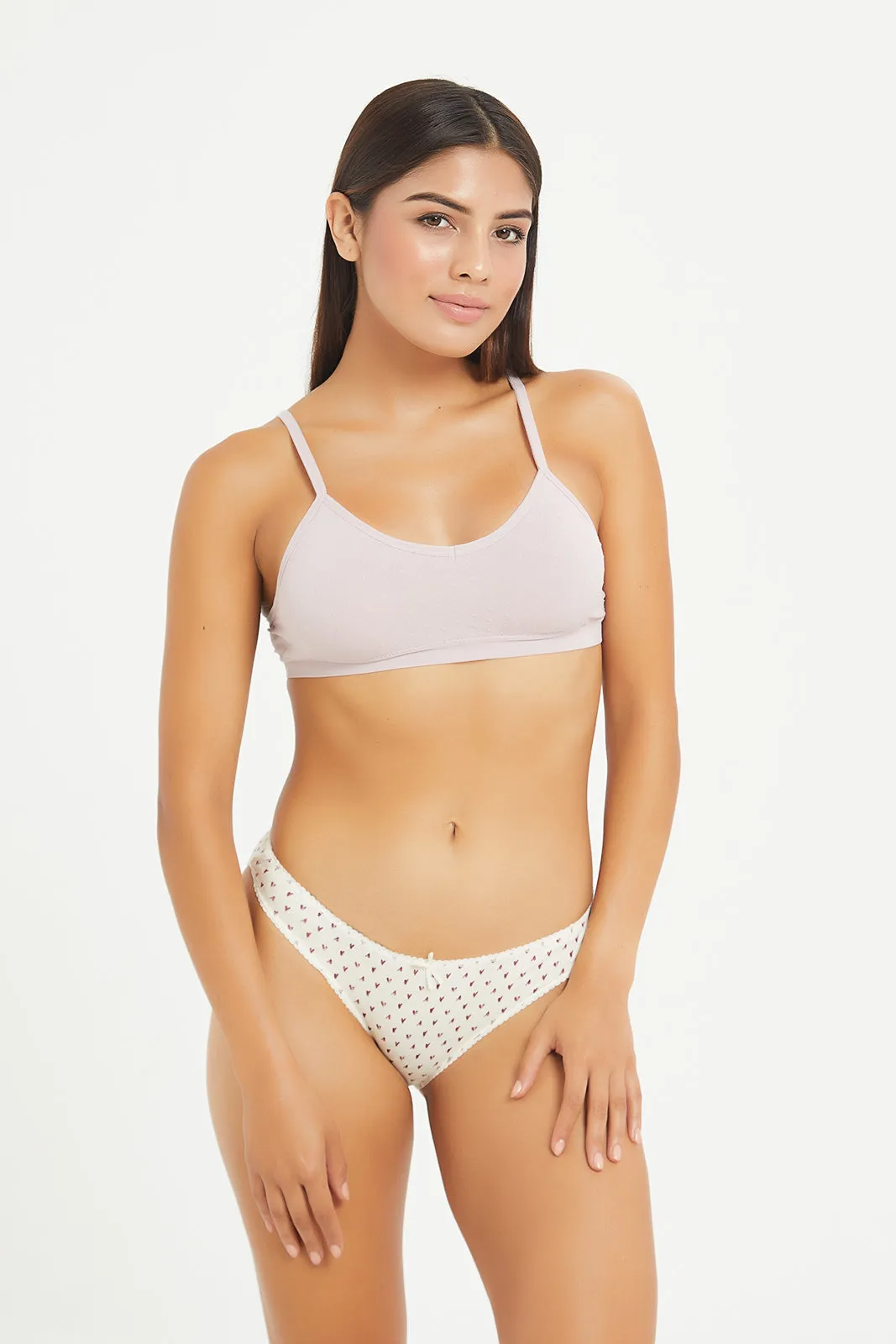 Women Ivory And Lilac Non-Wired Bra Set (Pack Of 2)