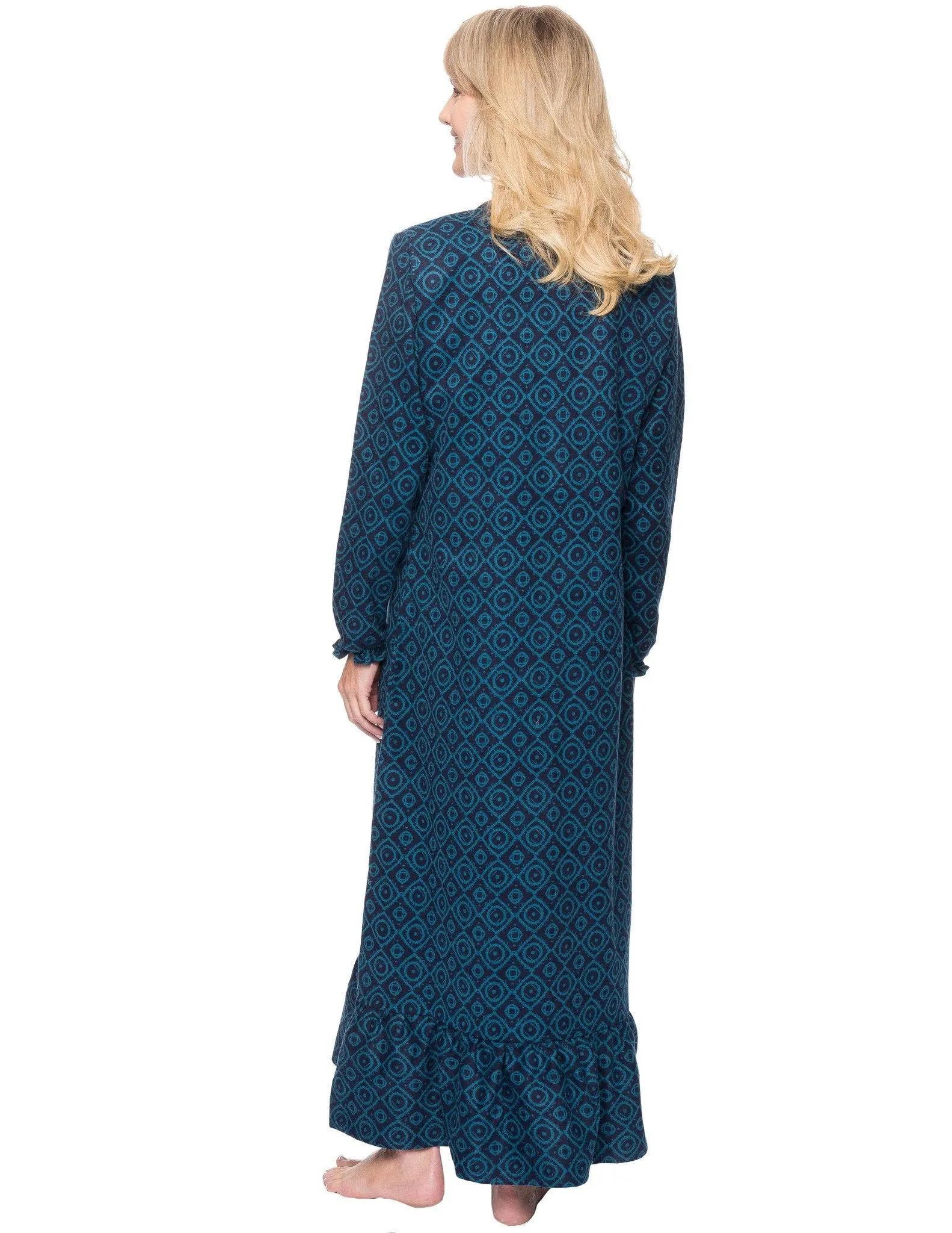 Women's Premium Flannel Long Gown - Moroccan Navy/Teal