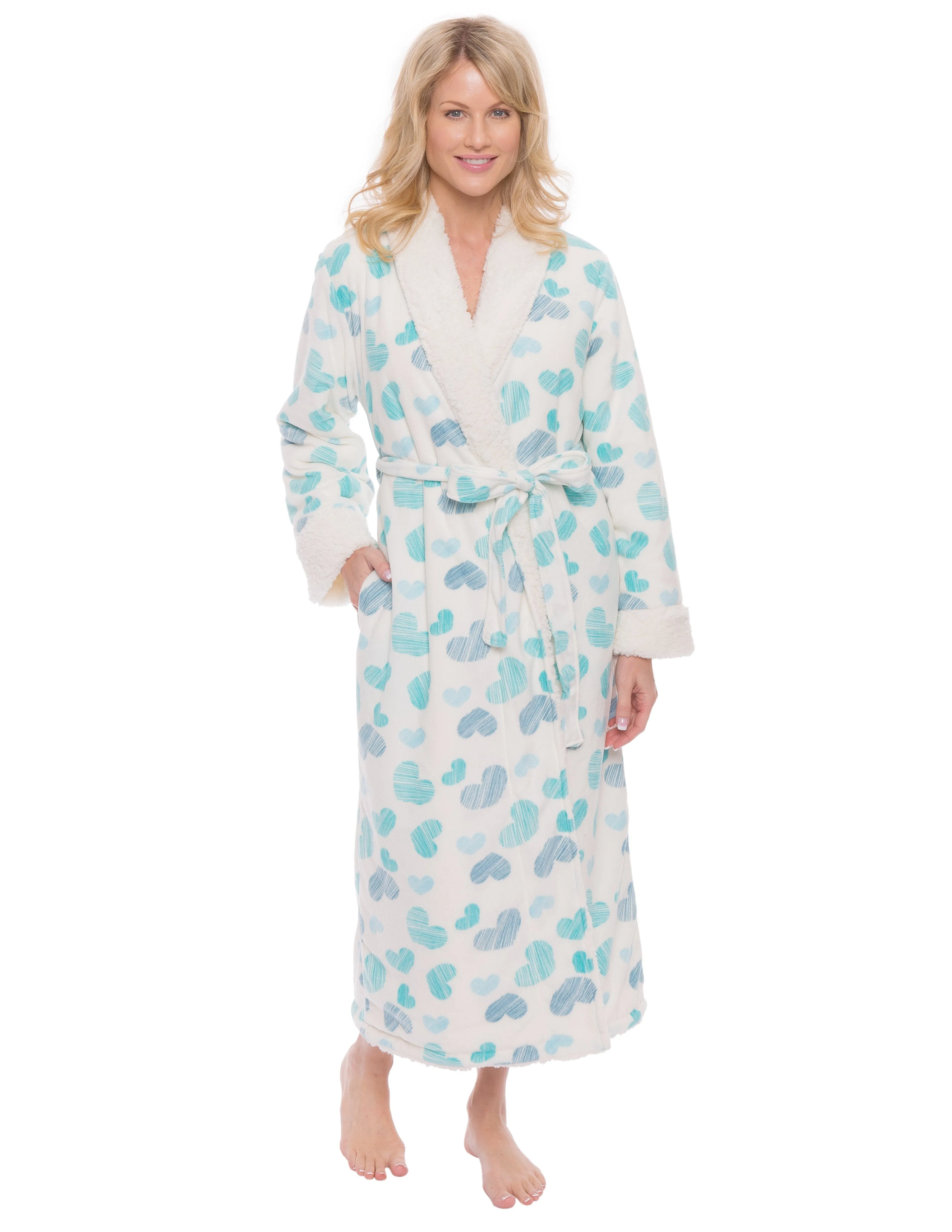 Womens Premium Microfleece Shearling Lined Robe